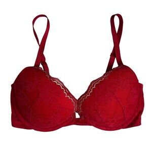 Victoria's Secret Dream Angels Push-up Red Lace Bra with Gold Trim  Size 32DD
